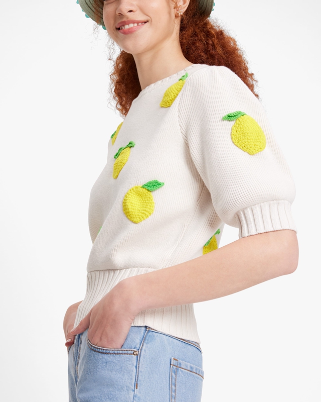 Cream Kate Spade Crochet Lemons Women's Knitwear | 15972-HCIX