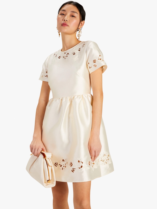 Cream Kate Spade Embroidered Cutwork Women's Dress | 73015-BPWY