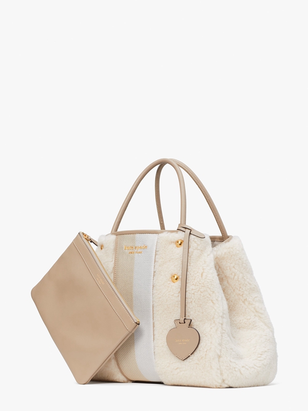 Cream Kate Spade Everything Racing Stripe Faux Shearling Medium Women's Tote Bags | 76850-MVEB