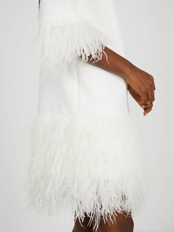 Cream Kate Spade Feather Trim Crepe Women's Dress | 84127-AHIJ