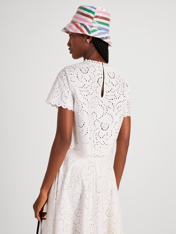 Cream Kate Spade Floral Embroidered Cutwork Women's Tops | 31064-ZIHS