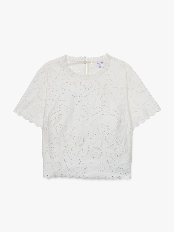 Cream Kate Spade Floral Embroidered Cutwork Women's Tops | 31064-ZIHS