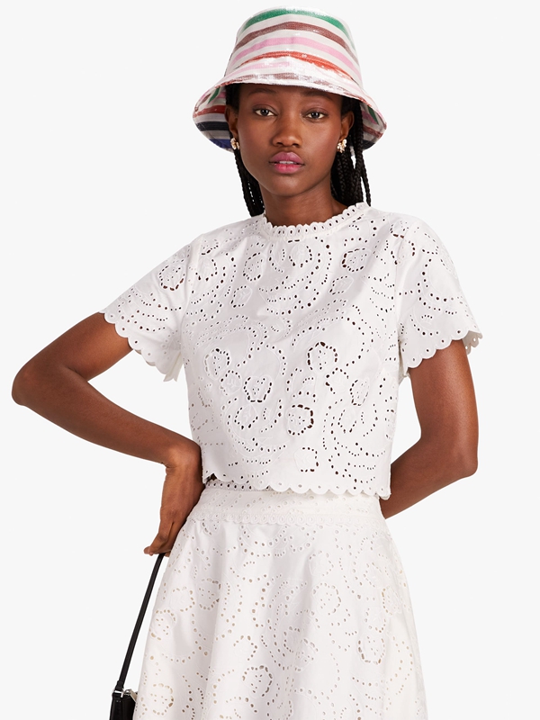 Cream Kate Spade Floral Embroidered Cutwork Women\'s Tops | 31064-ZIHS