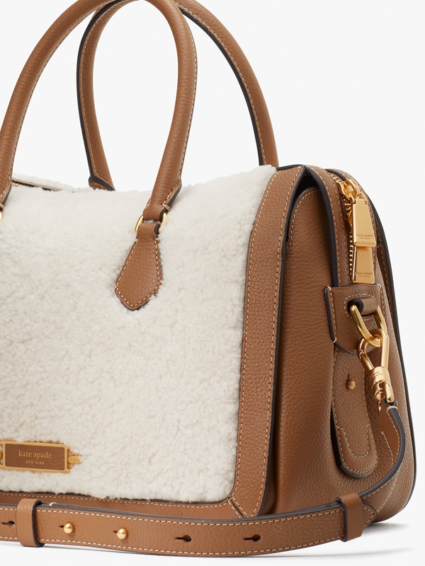 Cream Kate Spade Gramercy Shearling Medium Women's Satchel Bags | 07249-QBVP