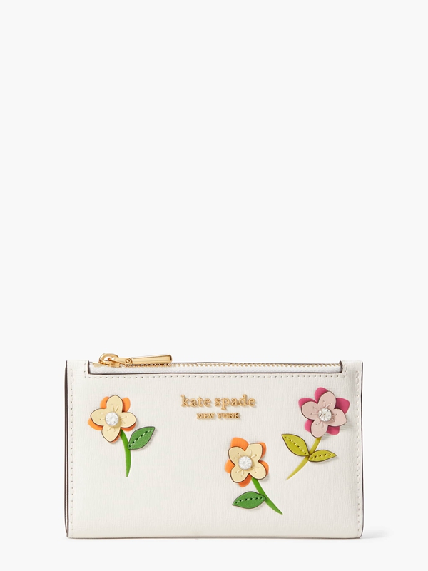 Cream Kate Spade In Bloom Flower Small Slim Bifold Women\'s Wallets | 04379-YAML