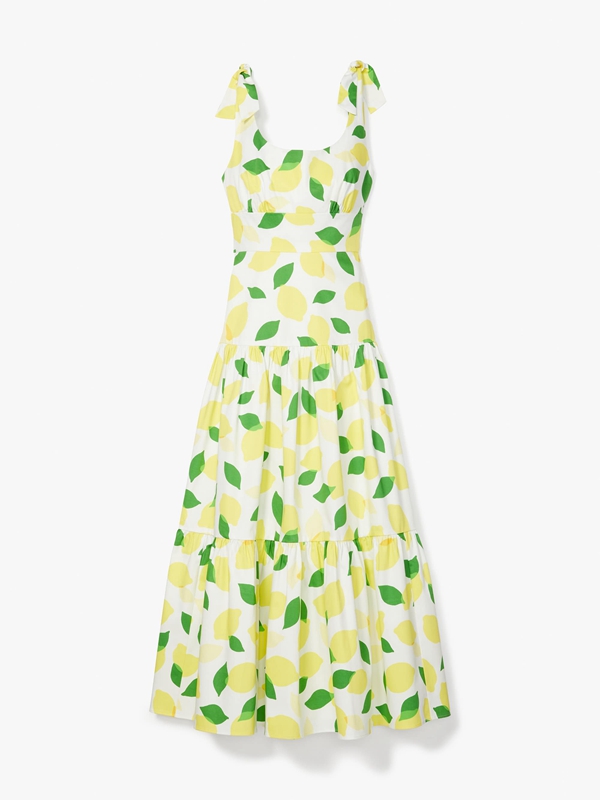 Cream Kate Spade Lemon Toss Tiered Maxi Women's Dress | 81236-LMVG