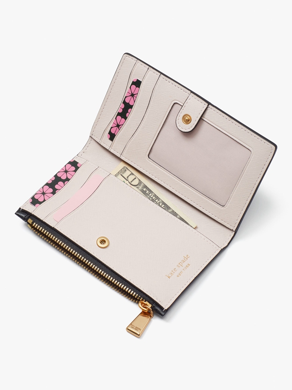 Cream Kate Spade Morgan Bow Embellished Small Slim Bifold Women's Wallets | 65037-PBQW