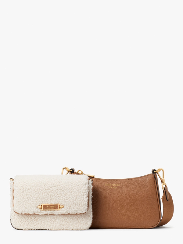 Cream Kate Spade Morgan Shearling & Pebbled Leather Double Up Women's Crossbody Bags | 40586-QLYV