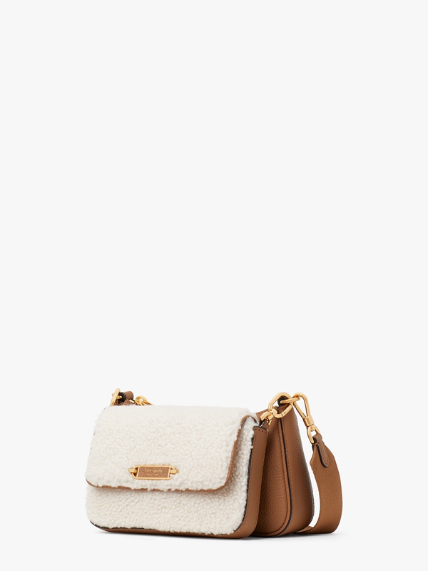 Cream Kate Spade Morgan Shearling & Pebbled Leather Double Up Women's Crossbody Bags | 40586-QLYV