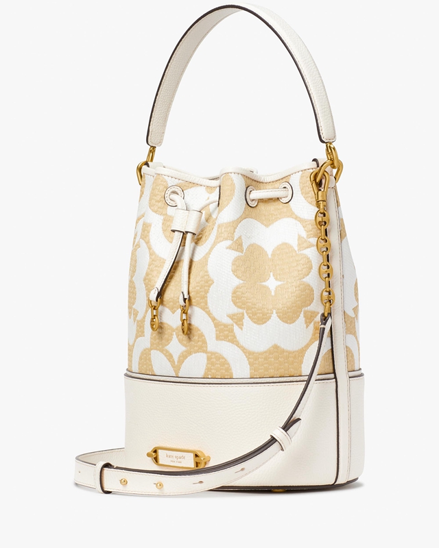 Cream Kate Spade Spade Flower Monogram Raffia Gramercy Medium Women's Bucket Bags | 87641-ALHG