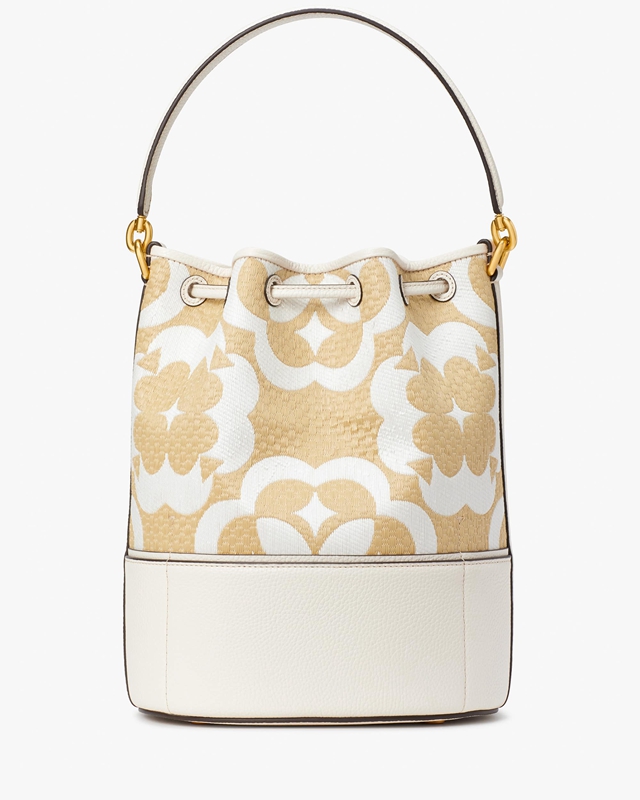 Cream Kate Spade Spade Flower Monogram Raffia Gramercy Medium Women's Bucket Bags | 87641-ALHG