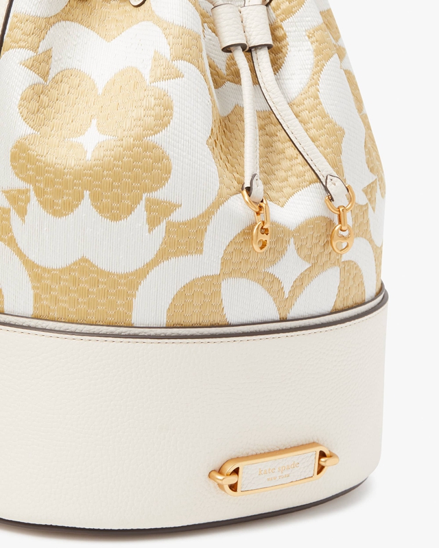 Cream Kate Spade Spade Flower Monogram Raffia Gramercy Medium Women's Bucket Bags | 87641-ALHG