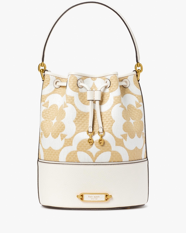 Cream Kate Spade Spade Flower Monogram Raffia Gramercy Medium Women\'s Bucket Bags | 87641-ALHG