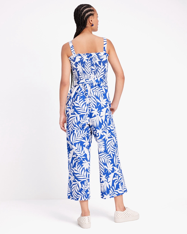 Cream Kate Spade Tropical Foliage Smocked Women's Jumpsuit | 34275-WXHK