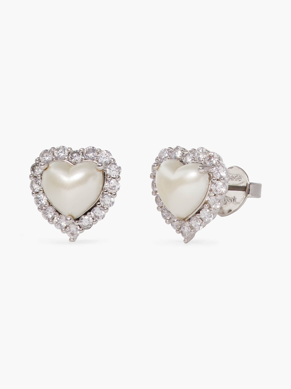 Cream / Silver Kate Spade My Love Heart Studs Women\'s EarRings | 68972-LZNY