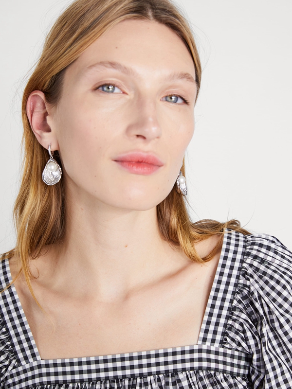 Cream / Silver Kate Spade Oyster Drop Women's EarRings | 18706-YECR