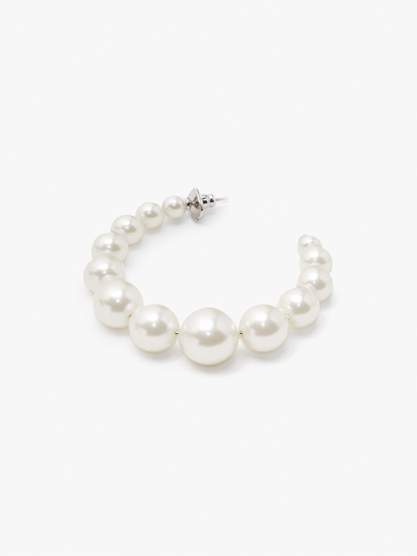 Cream / Silver Kate Spade Pearls Please Hoops Women's EarRings | 03789-YOVZ