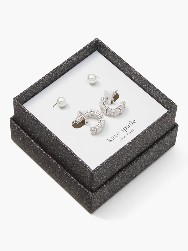 Cream / Silver Kate Spade You're A Gem Studs & Huggies Boxed Set Women's EarRings | 38074-UYHG