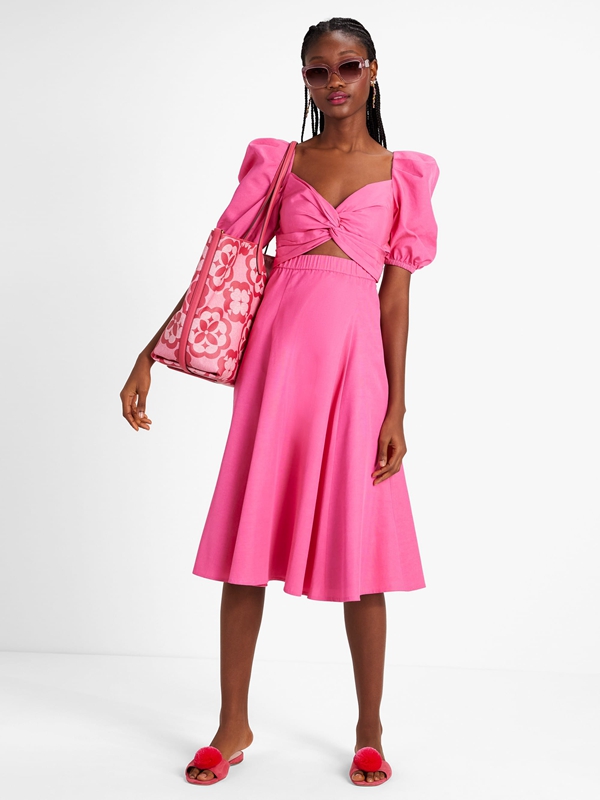 Dark Pink Kate Spade Twist Bodice Puff Sleeve Women\'s Dress | 74156-CUXV