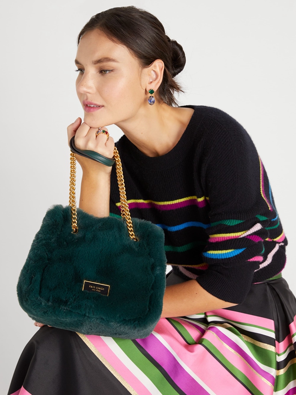 Deep Green Kate Spade Chain Bucket Faux Fur Small Chain Women's Bucket Bags | 62159-SODV