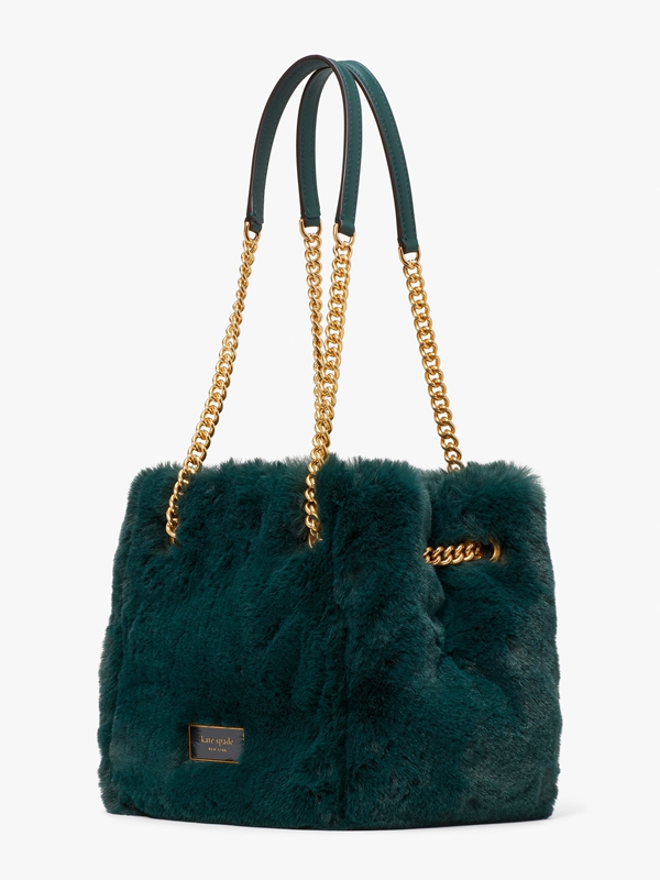 Deep Green Kate Spade Chain Bucket Faux Fur Small Chain Women's Bucket Bags | 62159-SODV