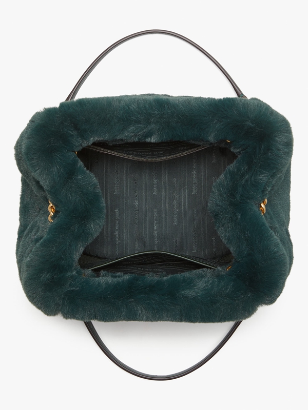 Deep Green Kate Spade Chain Bucket Faux Fur Small Chain Women's Bucket Bags | 62159-SODV