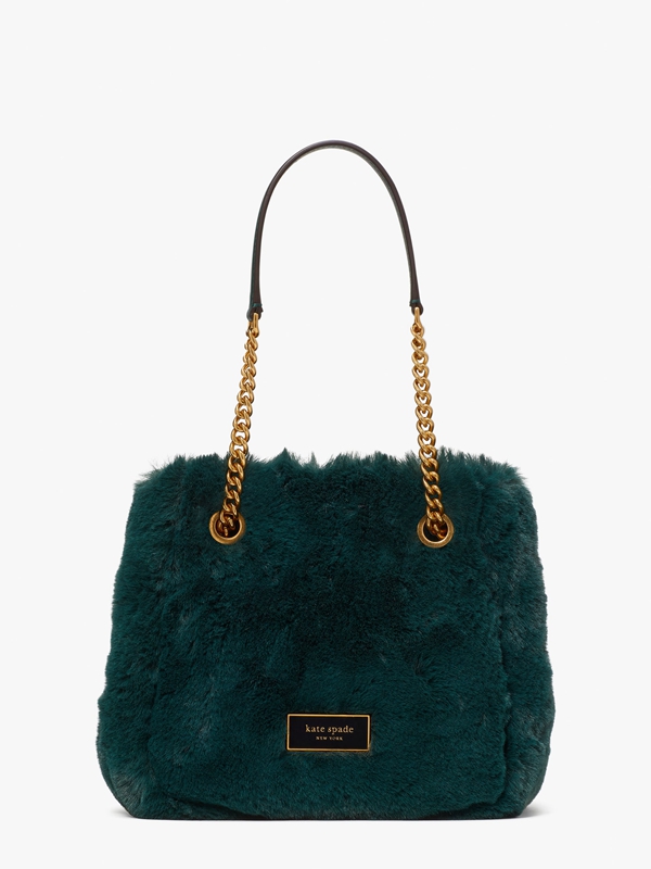 Deep Green Kate Spade Chain Bucket Faux Fur Small Chain Women\'s Bucket Bags | 62159-SODV