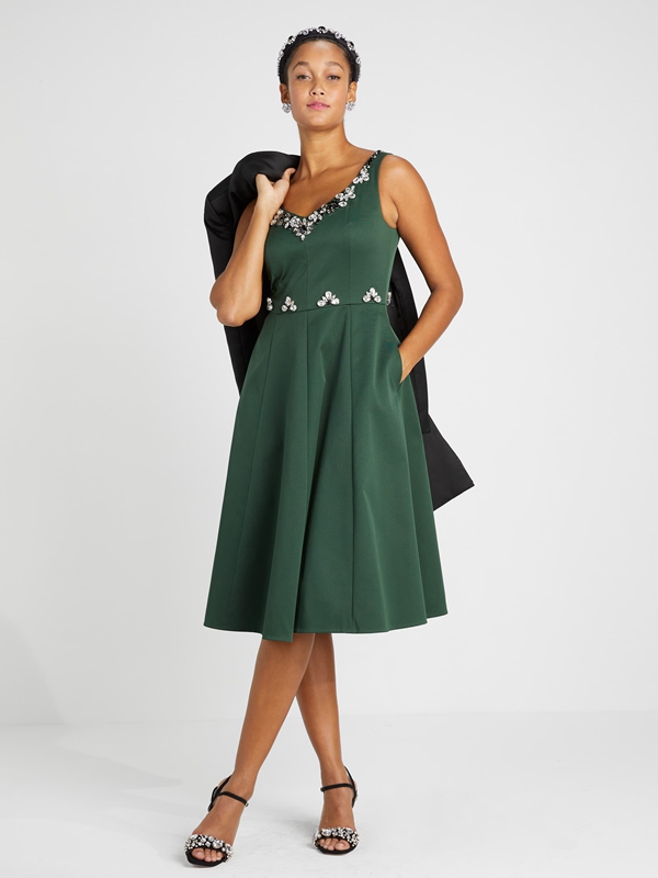 Deep Green Kate Spade Embellished Faille Grace Women's Dress | 31072-JBGK