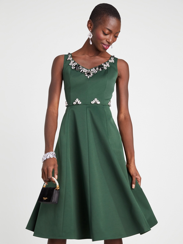 Deep Green Kate Spade Embellished Faille Grace Women's Dress | 31072-JBGK