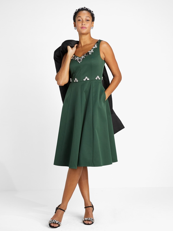 Deep Green Kate Spade Embellished Faille Grace Women\'s Dress | 31072-JBGK