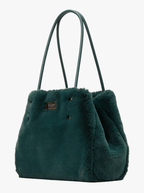 Deep Green Kate Spade Everything Faux Fur Medium Long Handles Women's Tote Bags | 15682-RUDP