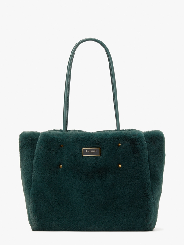 Deep Green Kate Spade Everything Faux Fur Medium Long Handles Women's Tote Bags | 15682-RUDP