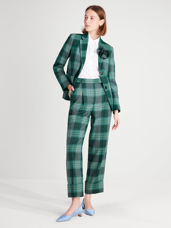 Deep Green Kate Spade Greenhouse Plaid Wool Women's Pants | 36079-IWOF