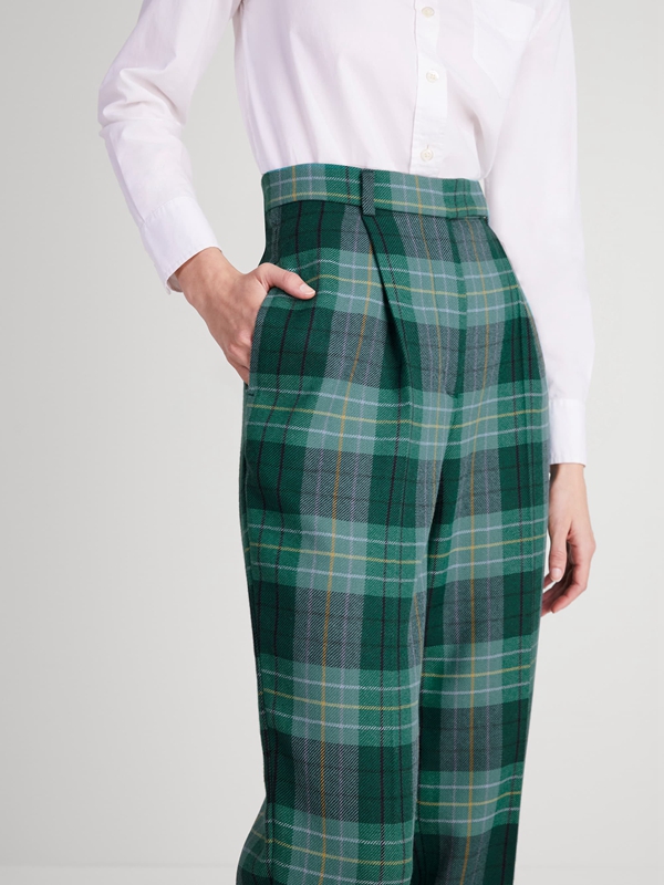 Deep Green Kate Spade Greenhouse Plaid Wool Women's Pants | 36079-IWOF