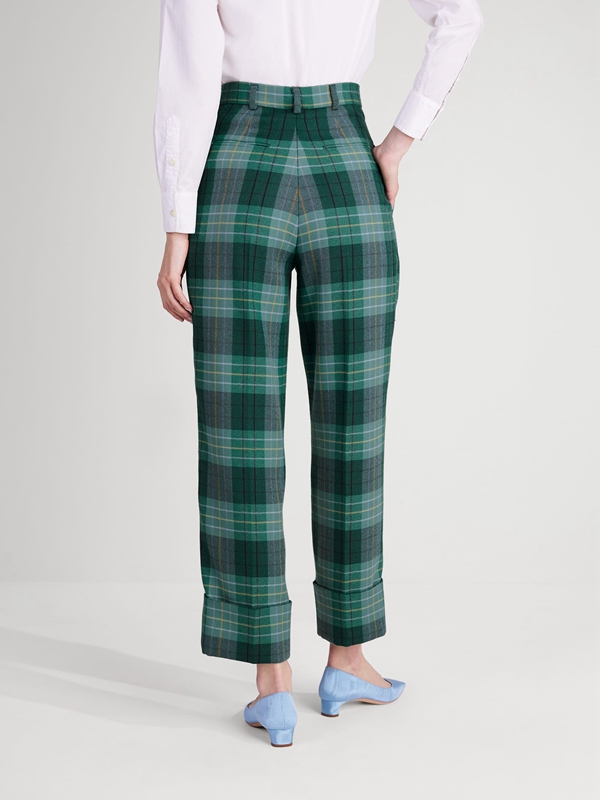 Deep Green Kate Spade Greenhouse Plaid Wool Women's Pants | 36079-IWOF