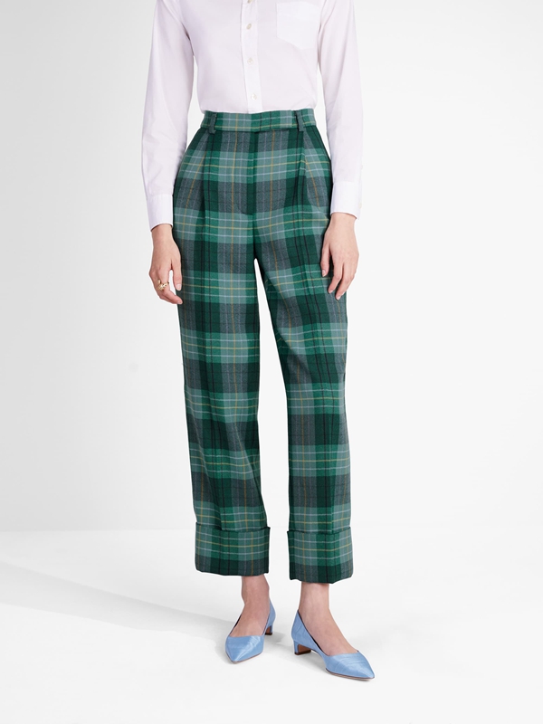 Deep Green Kate Spade Greenhouse Plaid Wool Women\'s Pants | 36079-IWOF