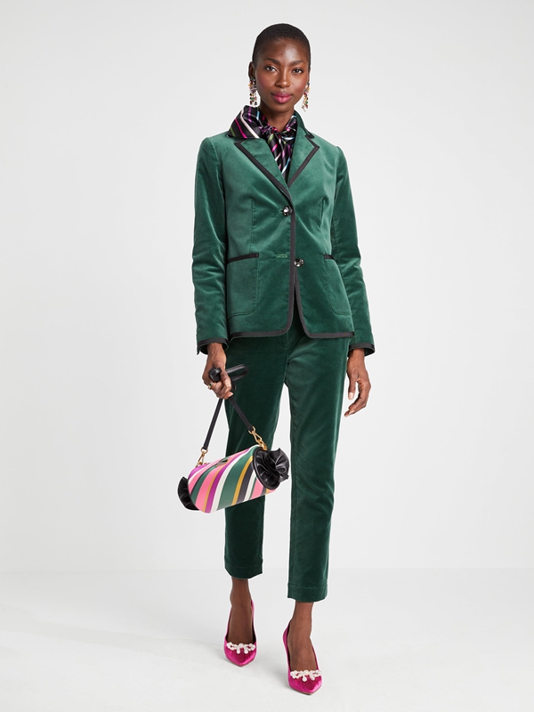 Deep Green Kate Spade Jewel Button Velvet Blazer Women's Jackets | 47089-AUVP