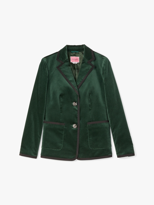 Deep Green Kate Spade Jewel Button Velvet Blazer Women's Jackets | 47089-AUVP