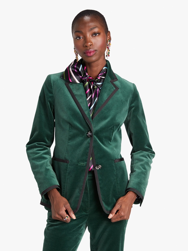 Deep Green Kate Spade Jewel Button Velvet Blazer Women\'s Jackets | 47089-AUVP