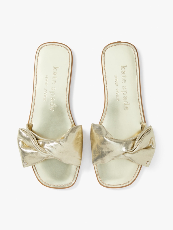 Gold Kate Spade Bikini Bow Slide Women's Sandals | 94708-AJNE