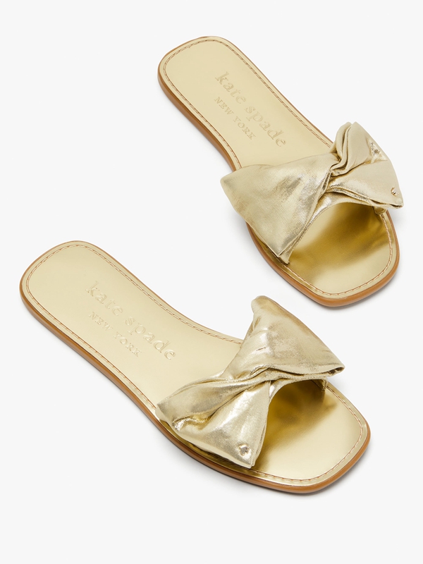 Gold Kate Spade Bikini Bow Slide Women\'s Sandals | 94708-AJNE