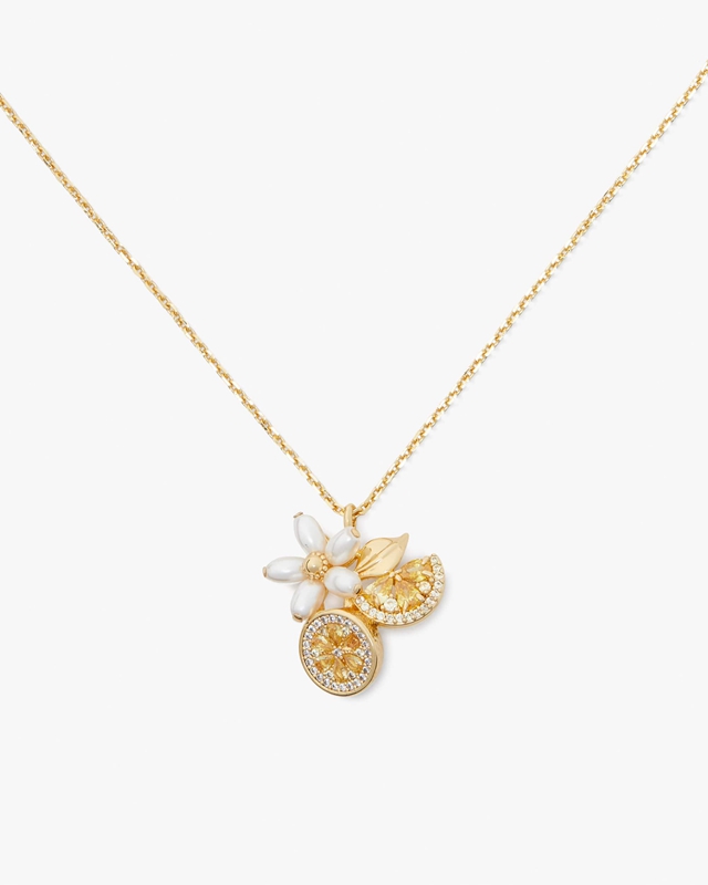 Gold Kate Spade Fresh Squeeze Cluster Pendant Women\'s Necklace | 20345-KXRN