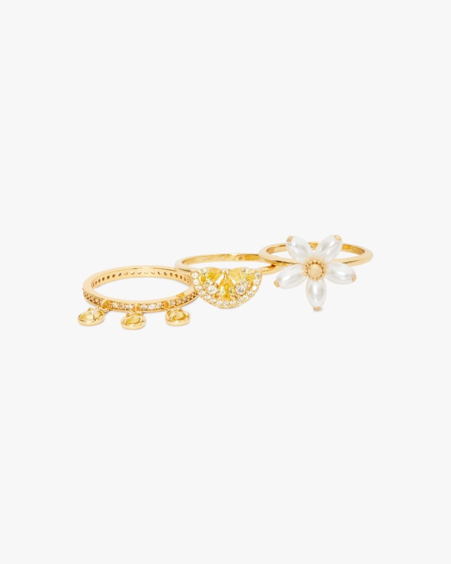 Gold Kate Spade Fresh Squeeze Stacking Charm Set Women\'s Ring | 69432-OWPV