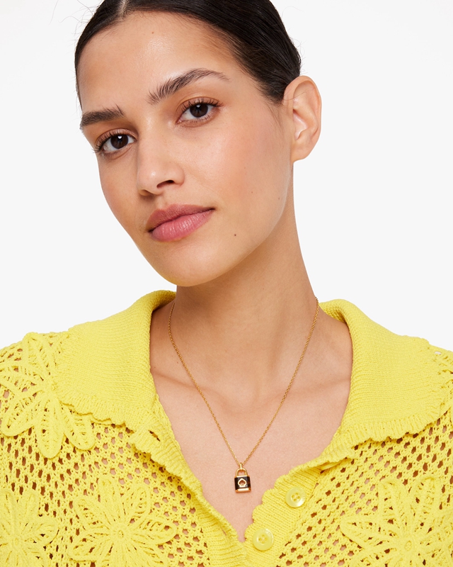 Gold Kate Spade Lock And Spade Mini Pendant Women's Necklace | 34129-JWNR