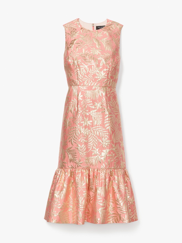 Gold Kate Spade Tropical Foliage Brocade Women's Dress | 07192-CKEW