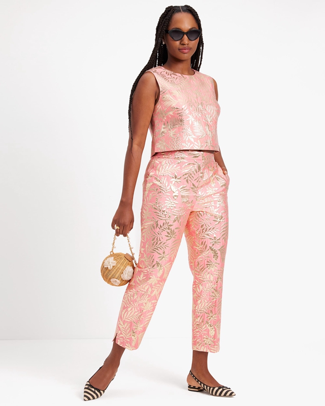 Gold Kate Spade Tropical Foliage Doris Women's Pants | 27861-LYOQ