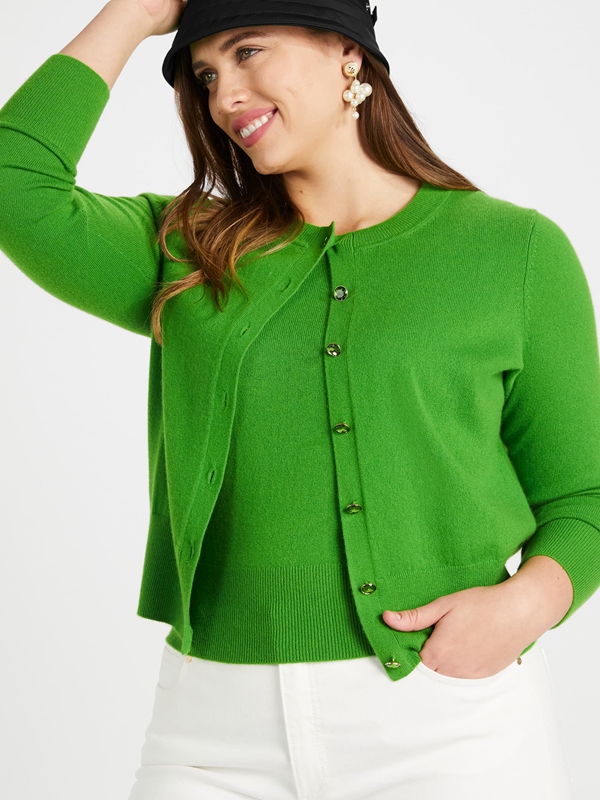 Green Kate Spade Cashmere Crewneck Cardigan Women's Knitwear | 87243-WNLC