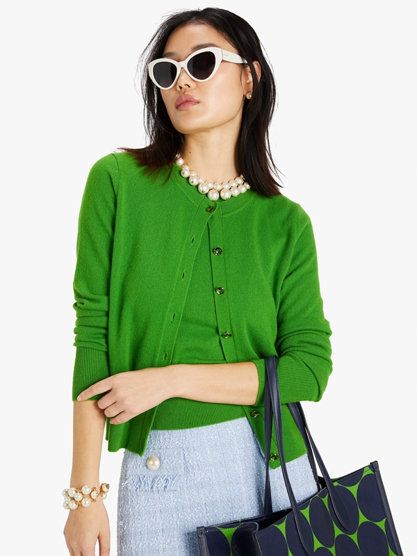 Green Kate Spade Cashmere Crewneck Cardigan Women\'s Knitwear | 87243-WNLC