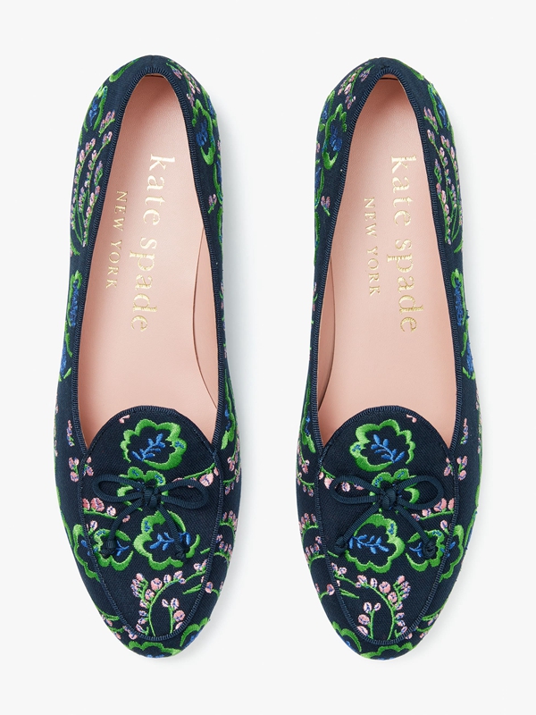 Green Kate Spade Devi Embroidered Women's Loafers | 34268-TYKV