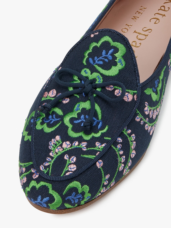 Green Kate Spade Devi Embroidered Women's Loafers | 34268-TYKV